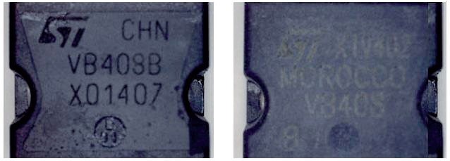 Příklad dodatečné změny označení součástky, vlevo nové, vpravo původní